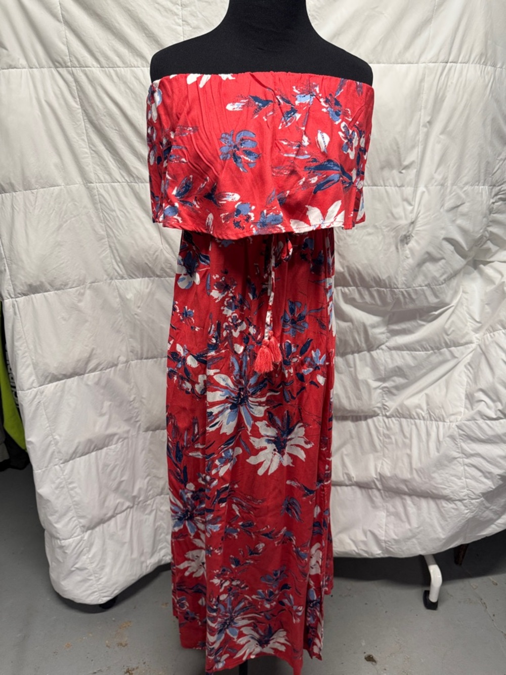 Strapless Red Floral Maxi Dress